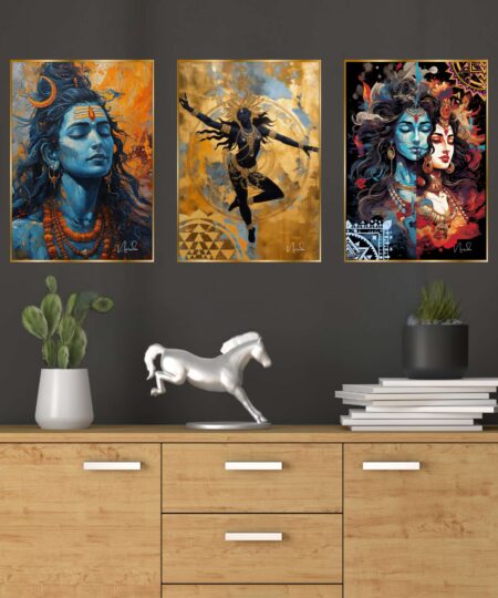 Set of Three Wall Paintings for Wall Dacoration Golden Framed Wall Paintings for Living Room & Bedroom Wall Art for Home Decoration & Office Wall Décor (24x18 inch CH-GD3-2)