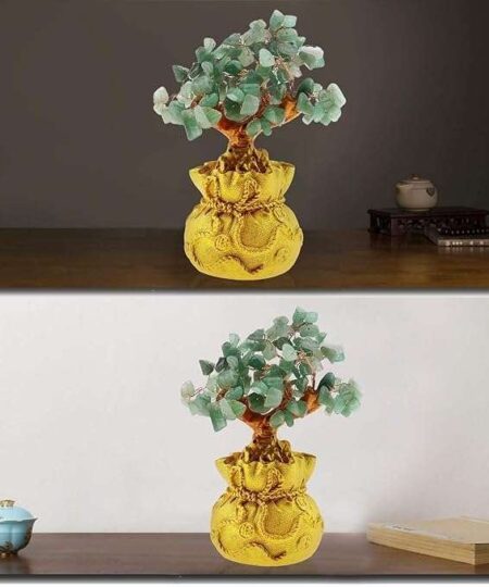 Crystal Tree Decor Natural Crystal Money Tree Ornament with Base for Good Luck, Wealth& Prosperity- Home Office Decor Spiritual Gift (Green)