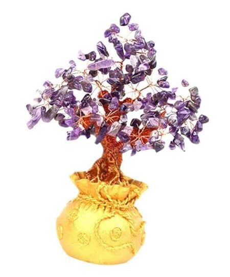 Crystal Tree Decor Natural Crystal Money Tree Ornament with Base for Good Luck, Wealth& Prosperity- Home Office Decor Spiritual Gift (Violet)