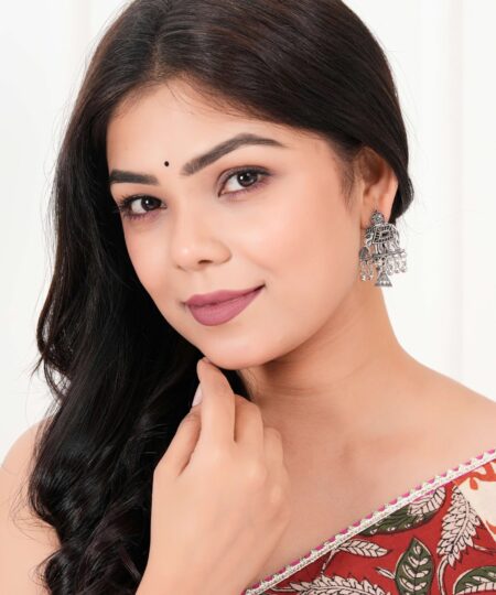 Women's Indian Traditional AZ838-OXidised Silver Earrings For Women | Elephent Design Jumki Wedding Wear
