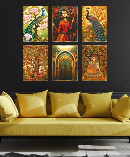 Set of Six Wall Paintings for Wall Dacoration Golden Framed Wall Paintings for Living Room & Bedroom Wall Art for Home Decoration & Office Wall Décor (17x13 inch CH-GD6-2)