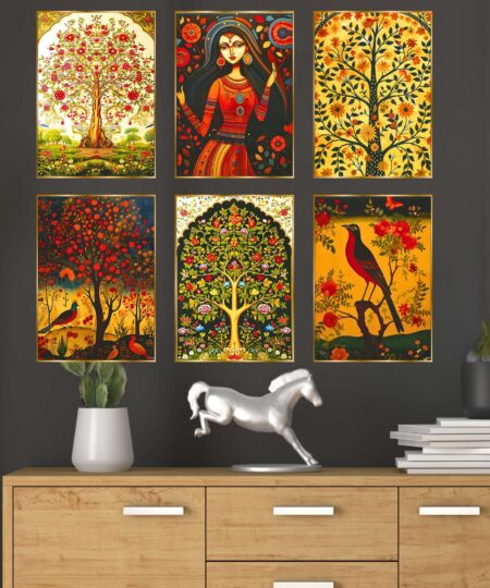 Set of Six Wall Paintings for Wall Dacoration Golden Framed Wall Paintings for Living Room & Bedroom Wall Art for Home Decoration & Office Wall Décor (17x13 inch CH-GD6-6)